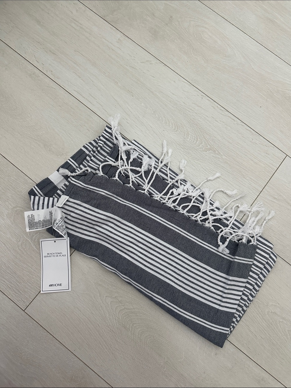 H&M Black & White Striped Fringe Throw